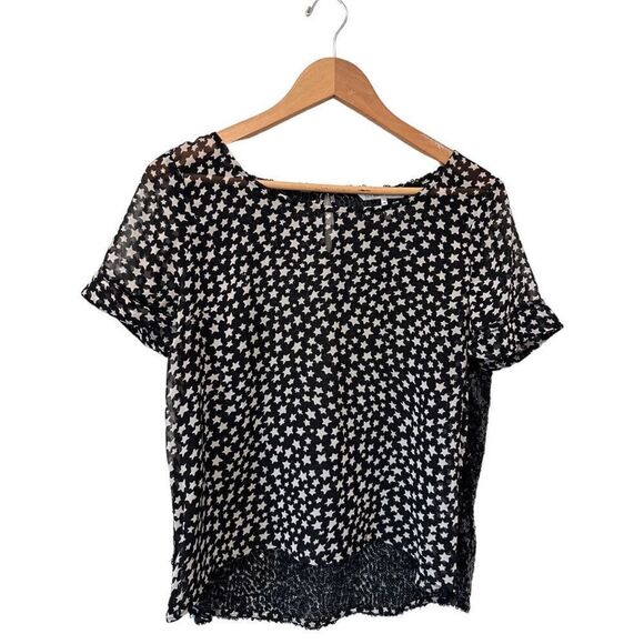 French Connection FCUK Star Sequin Back Short Sleeve Blouse Size M Chiffon - Picture 1 of 10